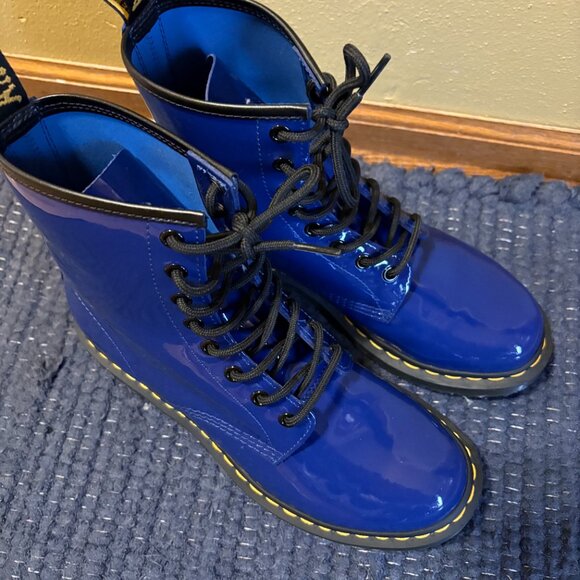 Dr. Martens 1460 Women's Patent Leather Lace Up Boots in Blue Women's Size 10 - Picture 5 of 8